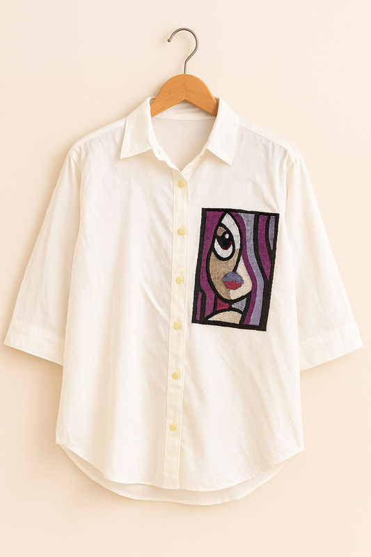 White Shirt With Hand Work